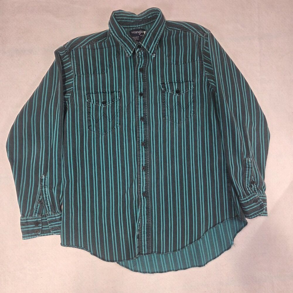 Wrangler Western Button-Up Mens Size 17.5 Multicolor Striped Long Sleeve